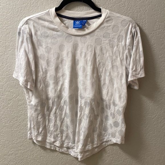 Adidas White Sheer Polka Dot Crop Top with Liner - Size Medium - Picture 3 of 5